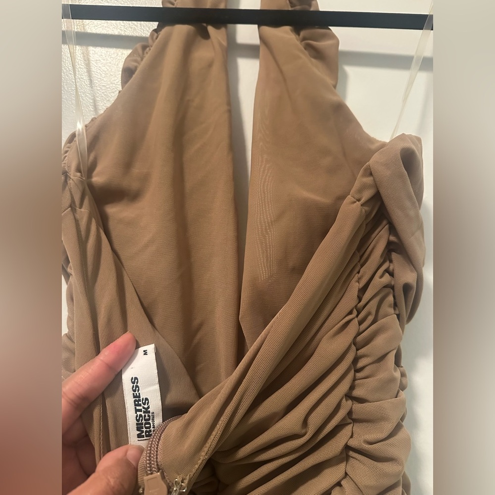 Mistress Rocks Rain Check Caramel Ruched Mini Dress - Picture 5 of 5